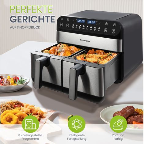 Friteuse à air 10 L XXL double zone, 2400 W, écran tactile LED, noire OKMYHOME (1/5)