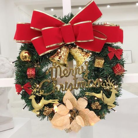 Künstlicher Tannen-Weihnachtskranz, 40 cm, festliche Dekoration für Tür oder Kaminsims, mit leuchtend roter Schleife, frostigen Zweigen, Tannenzapfen und Beeren, grün, Weihnachtsschmuck (Farbe-4) (1/5)