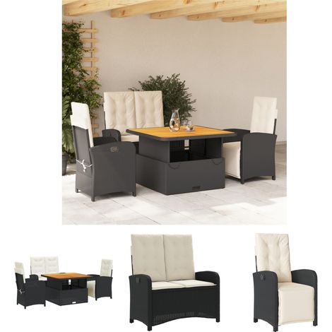 The Living Store 4-tlg. Garten-Essgruppe mit Kissen Schwarz Poly Rattan - Gartenmöbel-Sets (1/5)