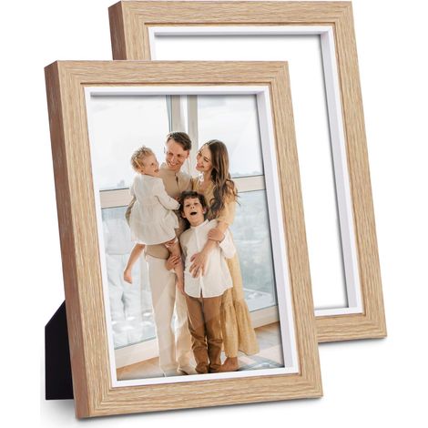 Lot de 2 cadres photo de 13x18 cm en bois naturel pour mur et table, décoration d'intérieur, cadeau pour anniversaire, fête des mères (1/5)