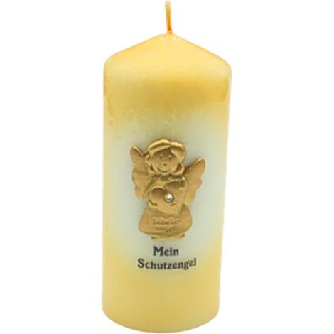 Bougie ange gardien, bougie pilier, bougie de table, bougie décorative, bougie de baptême, bougie avec ange gardien doré et inscription Mon ange gardien, en crème, H x Ø : 15 x 6 cm. (1/5)