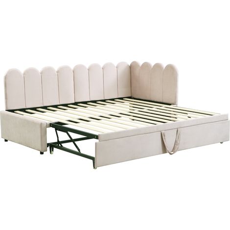 Divano letto multifunzione a L 90 x 200 cm in velluto beige HOMVRA (1/5)
