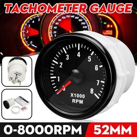 Jauge de régime de tachymètre de compte-tours de 2 "52mm 0-8000 tr / min pour les moteurs à essence (1/3)