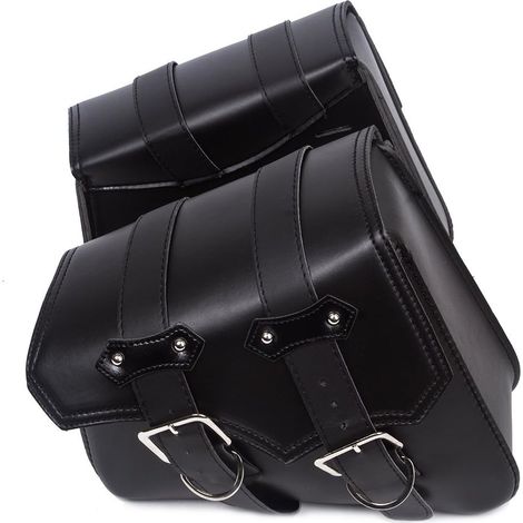 Sacoche de selle et sacoche latérale en cuir pour moto, grande capacité, sac extérieur triangulaire en cuir PU, sac de rangement universel pour Harley Davidson (2 pièces - Noir) (1/5)
