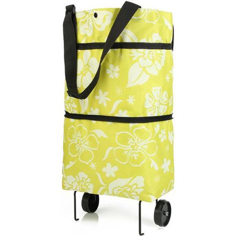 Chariot de courses pliable 3 en 1 - Toile Oxford - Léger - Pliable - Réutilisable - Sac à provisions à roulettes - Très grand et résistant - 45 x 40 x 14 cm (1/5)