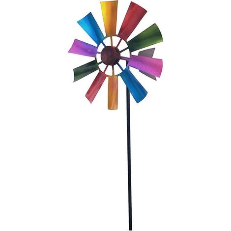Moulin à vent en fer forgé rotatif, ornement paysager métallique pour extérieur, décoration de cour, jardin et pelouse, girouette décorative. (1/4)