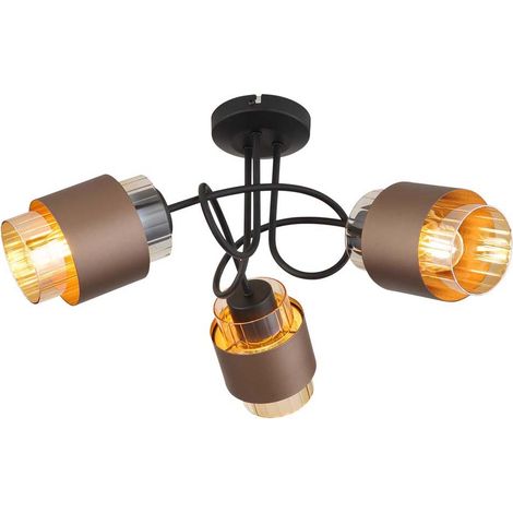 Plafonnier, lampe de salon, noir, verre ambré, 3 lumières, D 43 cm