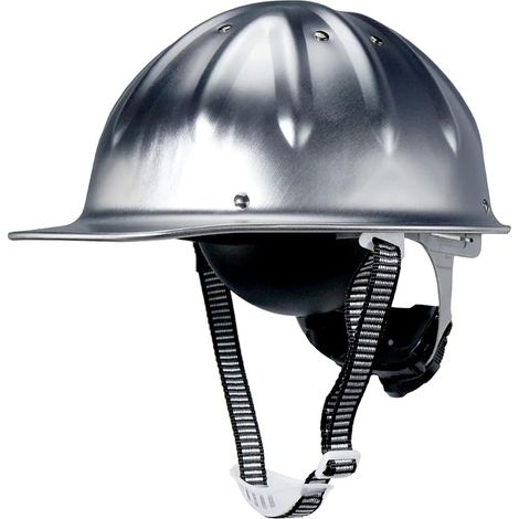 Casque de sécurité rigide en aluminium à bord complet avec suspensions à cliquet, capuchon de sécurité argenté, taille unique (1/5)