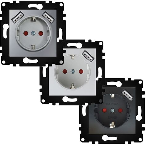 Prise Schuko encastrable avec USB - PJ Noir - Ledme - PJ-19-B (1/5)