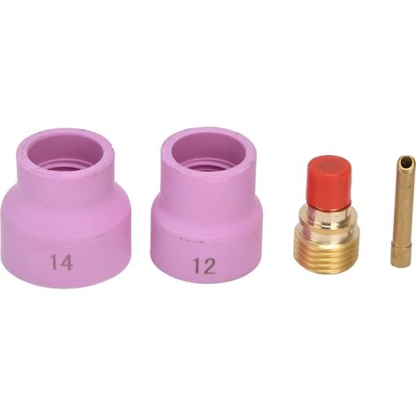 Kit de 4 pièces pour soudage TIG : lentille à gaz, coupelle en céramique rose, porte-électrode biseauté, connecteur pour WP 9 20 25