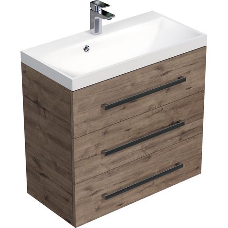 Naturel Meuble de salle de bain avec lavabo Naturel Cube Way 80x76,5x40 cm chêne Wellington (CUBE2803DW)