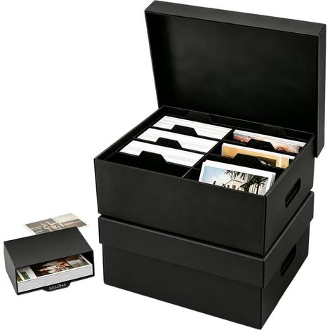 Set of 2 photo storage boxes, 10 x 15 cm, Black, with 8 inner boxes each, for photos, made of cardboard, for crafts and stickers (1/5)