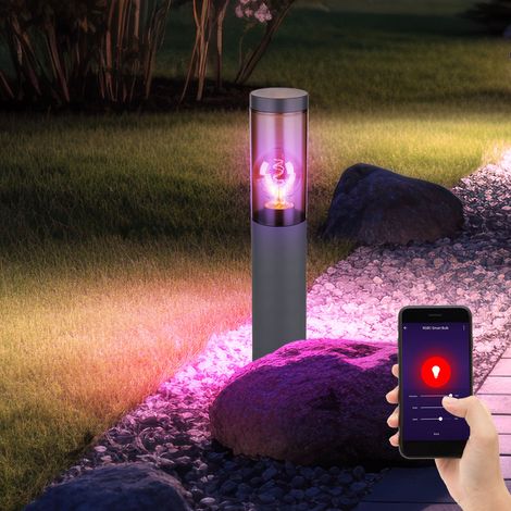 Lampada segnapasso da esterno lampada da terra in acciaio inox con piedistallo antracite, fumo, controllo tramite app dimmerabile, 1x Smart RGB LED 10W 806Lm, DxH 7.6x45cm