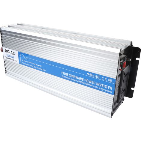 2000-W-Sinus-Wechselrichter mit 2 AC-Steckdosen, LED-Anzeige, Kfz-Stromwandler mit 5-V-2,1-A-USB-Anschluss und 24-V-Gleichstromanschluss (1/5)