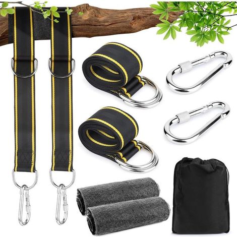 Fixation de balançoire, kit de fixation pour hamac, fauteuil suspendu, balançoire, arbre de fixation avec 2 coussins de protection pour arbre, 2 mousquetons de qualité supérieure (1/5)