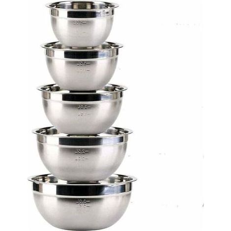5 Pièces Bol à Mélanger en Acier Inoxydable. saladier inox.bol inox.La taille(1.4L.1.9L.2.4L.3.3L.4.5L) comme bol de service pour crèmes. snacks. chips et autres friandises-Fei Yu (1/4)