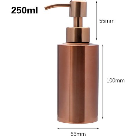 Flacon distributeur de savon liquide Rose Goldr (250 ml) avec pompe, pour lotion, gel hydroalcoolique et shampoing. Flacon en acier inoxydable pour salle de bain. (1/5)