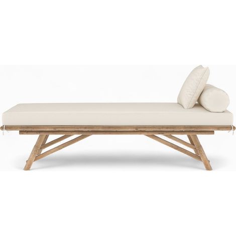 Silla de jardín de bambú con colchoneta blanca - Vadella