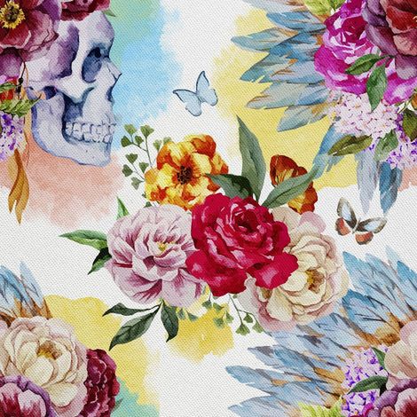 Telas decorativas para exteriores Oxford - Motivo de peonías y calaveras (1/5)