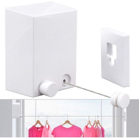 Rétractable Étendoir Intérieur Heavy Duty Coque ABS + Linge en Aluminium avec Bobine de Corde de Corde réglable en Acier Inoxydable Style Hôtel,Blanc (1/5)