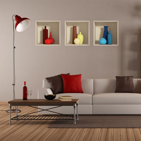 Sticker effet 3D 9 vases multicolore 30 x 90 cm (1/3)
