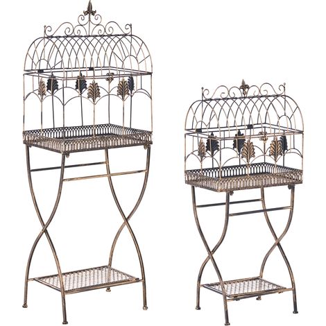 Conjunto de 2 estanterías de metal para plantas independientes interior baño negro Sicilia