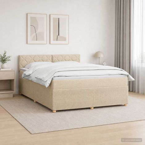 Cama box spring con colchón Crema 160 x 200 cm Tela (1/5)