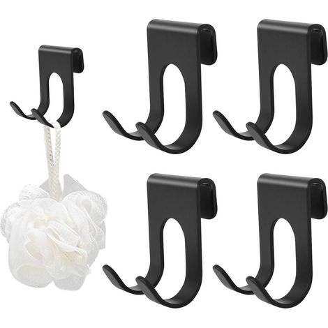 Lot de 4 crochets de douche doubles en acier inoxydable, couleur argent, autocollants, pour cabine de douche, paroi en verre, salle de bain et serviettes (1/4)