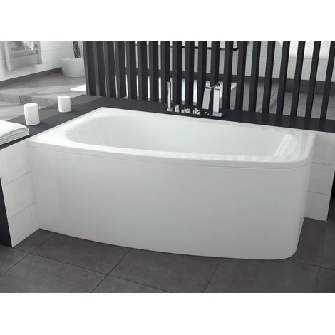 Baignoire Bain d'angle 150x80 Gauche avec tablier en acrylique, Siphon de bain et pieds (support) - Set 4en1 - Fabriqué en UE - BADLAND LUNA