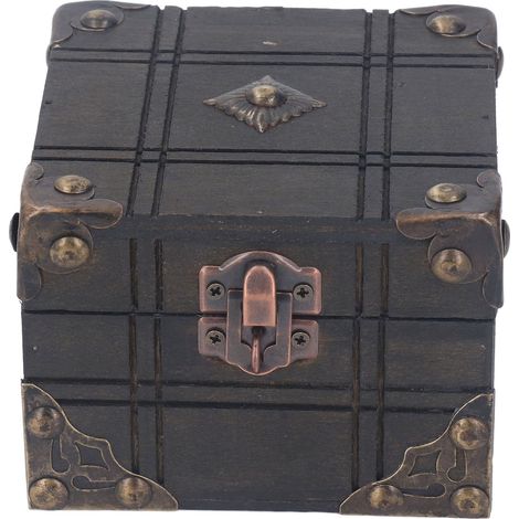 Coffre ancien en bois rétro décoratif boîte à bijoux avec serrure pour rangement cadeau perles (1/5)