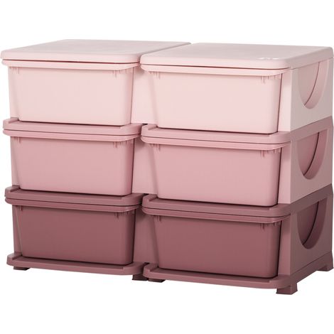 Organisateur de jouets rose à 3 niveaux pour enfants, avec 6 tiroirs et bacs de rangement en plastique pour la chambre et la salle de jeux. (1/5)