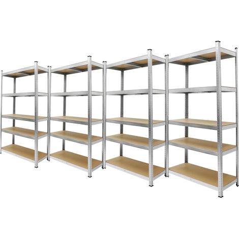ECD Germany 4 Stück Werkstattregal Schwerlastregal - 180x90x40 cm - Metall verzinkt - belastbar bis 750kg - 5 MDF-Platten - Lagerregal Steckregal Kellerregal Garagenregal Metallregal Regal Werkbank