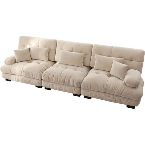 Modulares 3-Sitzer-Ecksofa aus hellbraunem Chenille mit tiefer Sitzfläche (1/5)