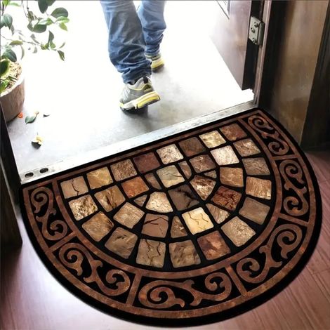 Semicircular doormat, crescent-shaped marble-patterned floor mat, 80 x 50 cm (1/5)
