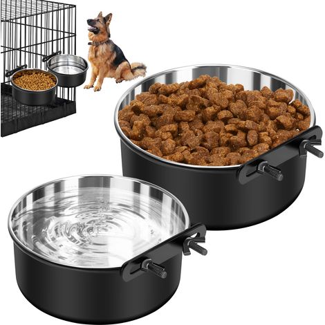 Lot de 2 gamelles à Eau pour Chien sans déversement - Gamelles à Suspendre pour Cage de Chien - Gamelles de Niche à Monter - en Acier Inoxydable - pour Chat, Chiot, Lapin, Oiseau - pour Chiens de (1/5)