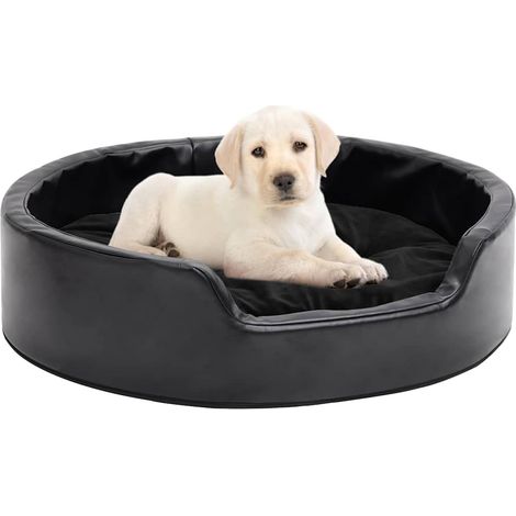 vidaXL Cama para perros felpa y cuero sintético negra 69x59x19 cm (1/4)