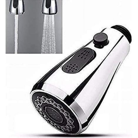 1 robinet de cuisine à pulvérisation rétractable, jet normal et jet moussant, mitigeur évier avec bouton éco-stop, tête universelle pour salle de bains (1/5)