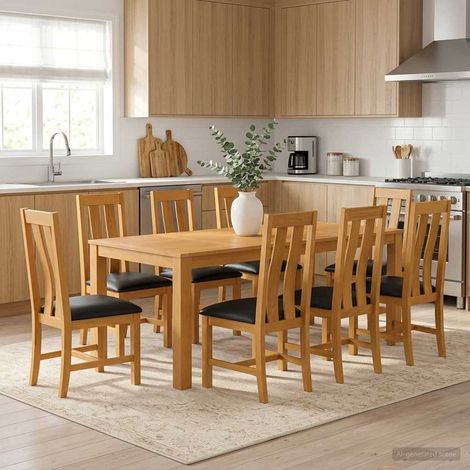 vidaXL Ensemble de salle à manger 9 pc Noir Bois de chêne massif (1/5)