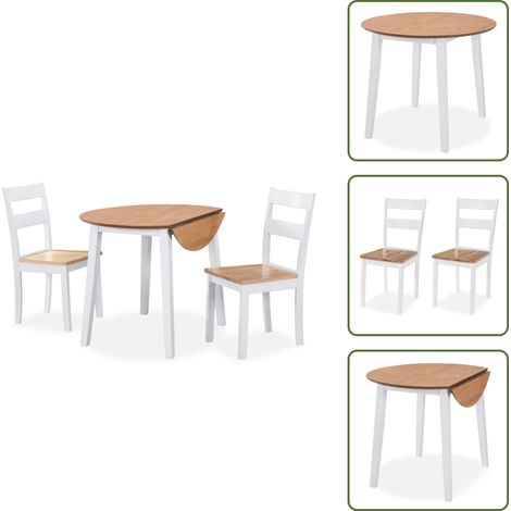 Essgruppe 3-tlg. MDF und Gummibaumholz Weiß - Esszimmerset - Essgruppe - Klapptisch - Stuhl - Weißes Esszimmer (1/5)