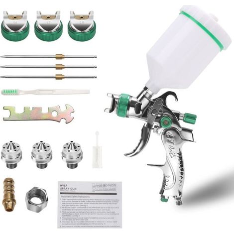 ALOVZE Pistolet à peinture professionnel haute pression Kit de pistolet à air comprimé Alimentation par gravité Pistolet à peinture pneumatique HVLP 1.4MM/1.7MM/2.0MM 3 buses de taille- Vert