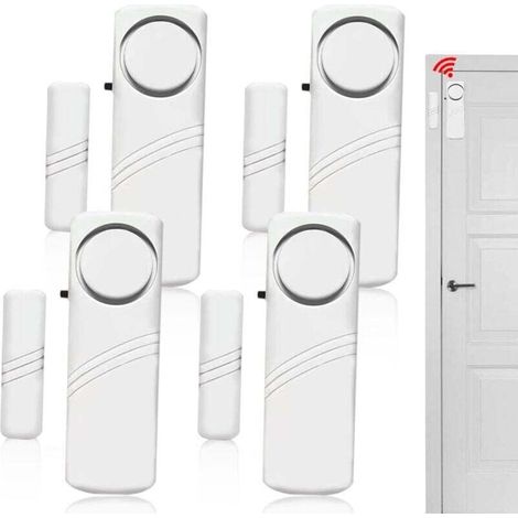 Set of 4 mini self-adhesive window and door alarms with 90dB wireless magnetic sensor - Wireless home security alarm system for home and camper van security