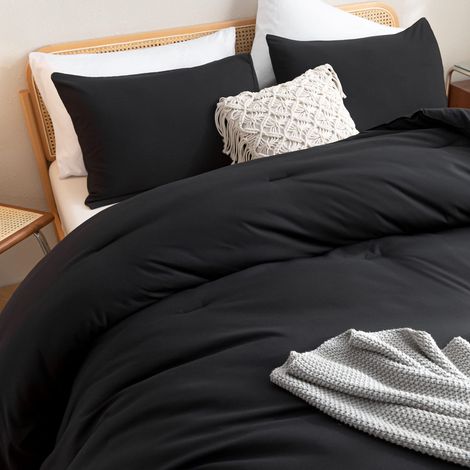 Parure de lit 3 pièces (1 Couette Noire et 2 taies d'oreiller), Toutes Saisons, Couvre-lit léger pour très Grand lit, Noir (1/5)