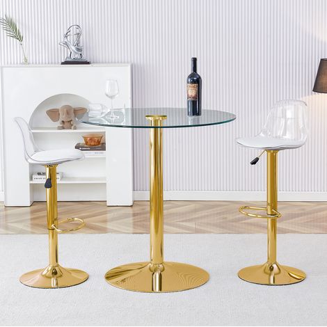 Set tavolo bar rotondo con 2 sgabelli in vetro OKMYHOME (1/5)
