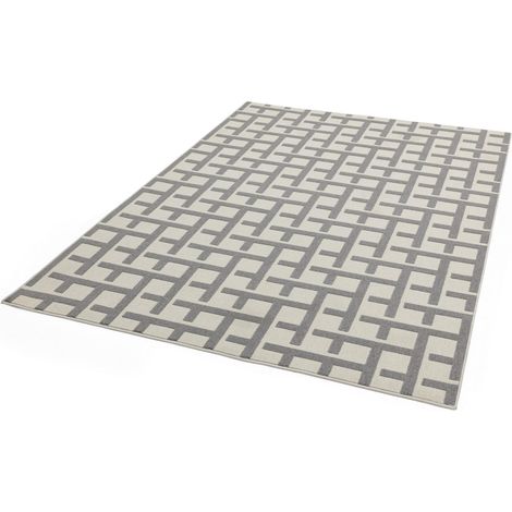 Antibes Geometric 3D Grid White Grey Flatweave Kitchen Indoor Outdoor Floor Mat Rug Large Carpet 160 x 230 cm (5'3"x7'7") (1/4)