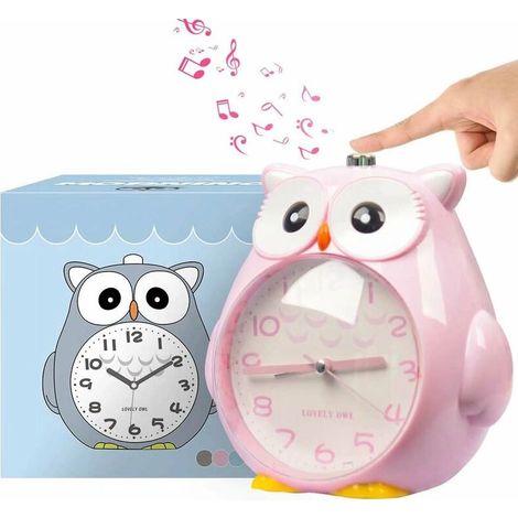 Réveil hibou rose pour enfants, silencieux, avec veilleuse et fonction snooze (1/5)