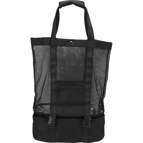 Sac de plage 2-en-1 noir, sac de rangement amovible pour pique-nique, barbecue, plage et camping, sac isotherme extérieur à compartiments. (1/5)