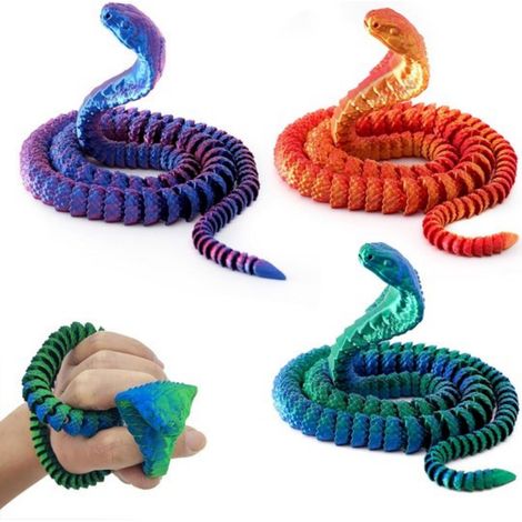 Cobra - Figurine Animale 3D Imprimée - Flexible et Poseable - Décoration Bureau Étagère - Jouet Anti-Stress - 25 x 7 cm - Lot de 3
