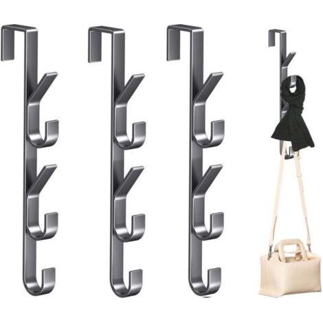 4 Pack Over the Door Hooks - 5 Hooks, Multi-Purpose Hangers, Vertical Storage Hooks for Clothes and Hats, Gun Gray (1/4)