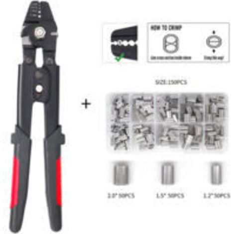 Lntyq Pince à corde avec fonction coupante pour manchons en aluminium de 0,1 mm à 2,2 mm,avec 150 pièces 1,2/1,5/2 mm en aluminium à double barillet