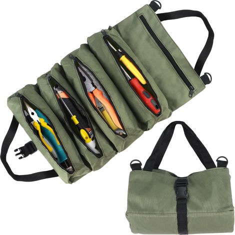 Bolsa de herramientas de lona con ruedas y 5 bolsillos con cremallera, versátil y resistente, ideal para fontaneros, electricistas, profesionales de la construcción y reparaciones de automóviles en ta